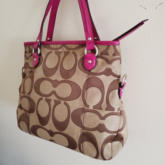 Coach Daisy Outline Mia Tote Khaki/Magenta - Picture 4 of 8